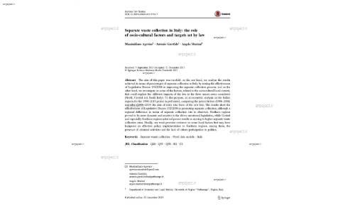 Separate waste collection in Italy: the role of socio-cultural factors and targets set by law